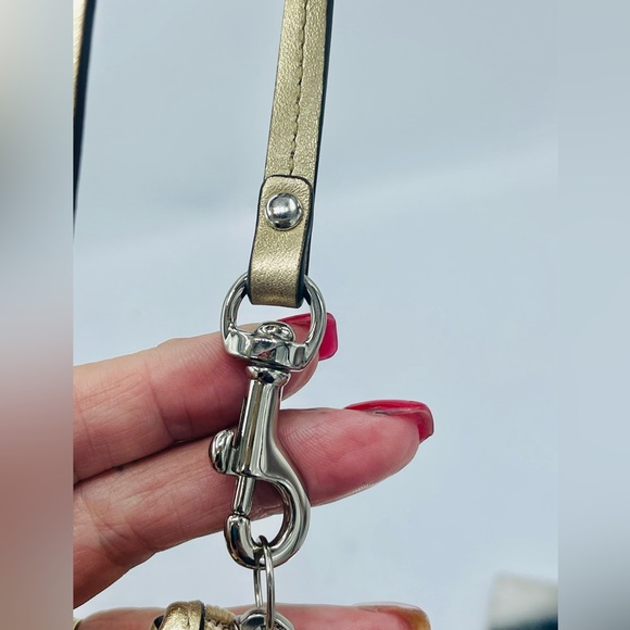 COACH SIGNATURE COLLECTION JACQUARD WRISTLET WITH LOGO CHARM  IN KHALI & BRONZE - Picture 10 of 15